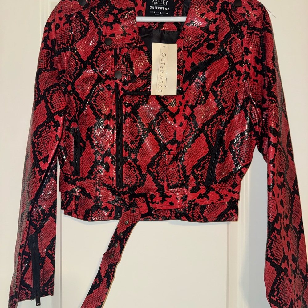 Ashley Stewart Vibrant Red Snake Pattern Jacket